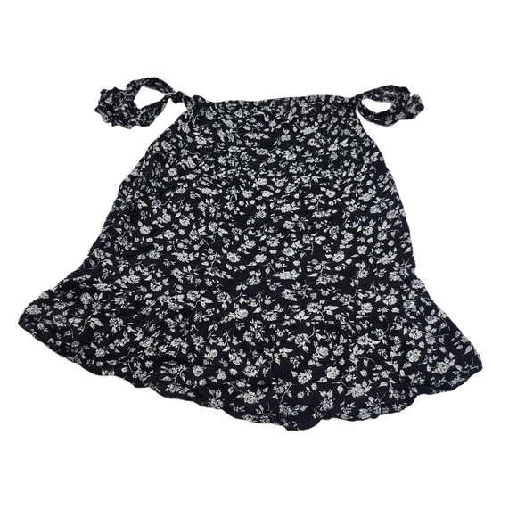 Black Drop Shoulder Dress Womens Small White Floral Tube Top Flowy Relaxed Comfy - Picture 2 of 8